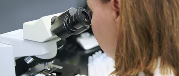 一名研究人員正在使用顯微鏡